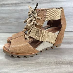 Sorel Women’s Joanie Lace Up Leather Wedge Sandal Heels Shoes Sz 6
